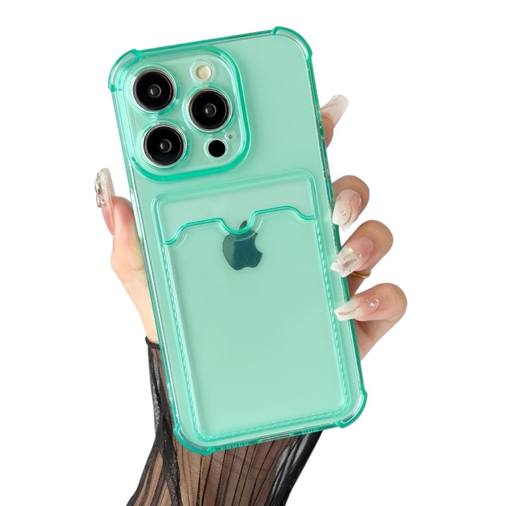 Turquiase Light Green Phone Case iPhone 12 Pro 6.1"  with Built in Cardholder - Picture 2 of 12